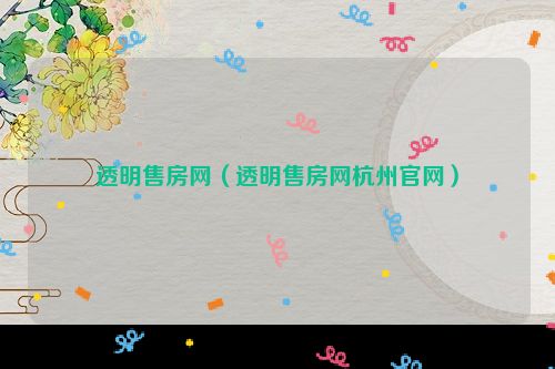 透明售房网（透明售房网杭州官网）